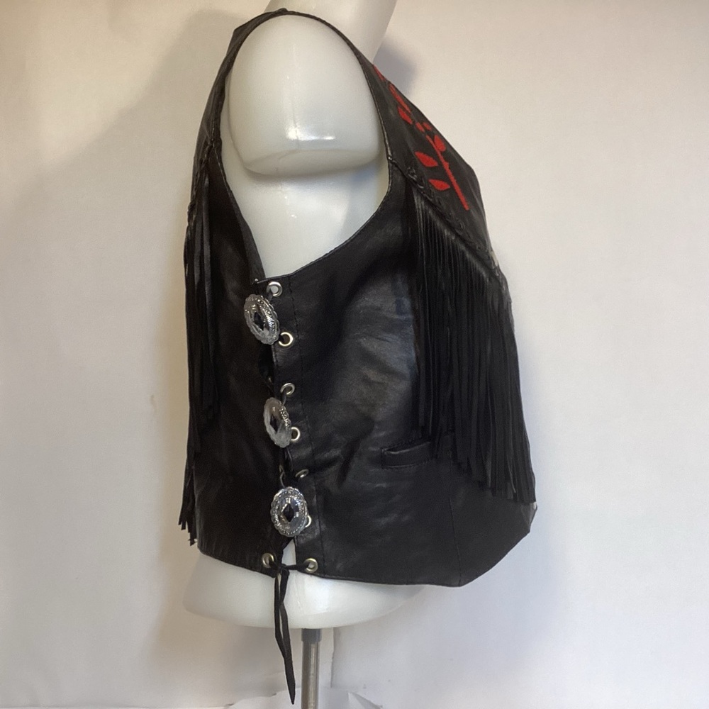 Vintage UNIK Leather Fringed Western Vest Women’s Size Large - Picture 3 of 16